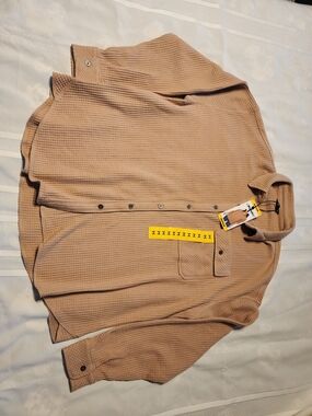 Waffle-Knit Button-Down Shirt in Light Brown